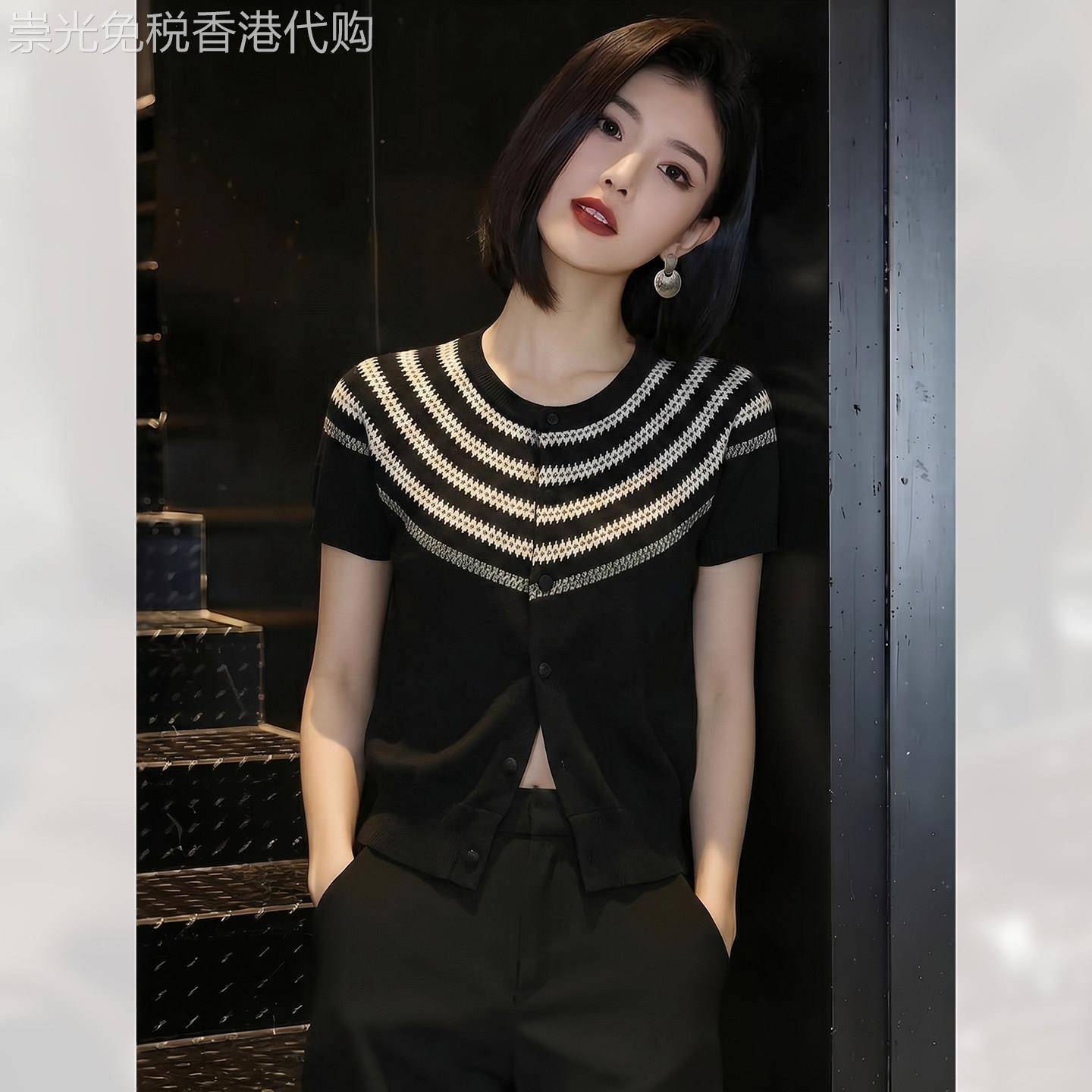 减龄独特冰丝显瘦短袖针织开衫女夏季2026年新款轻奢轻薄小衫上衣
