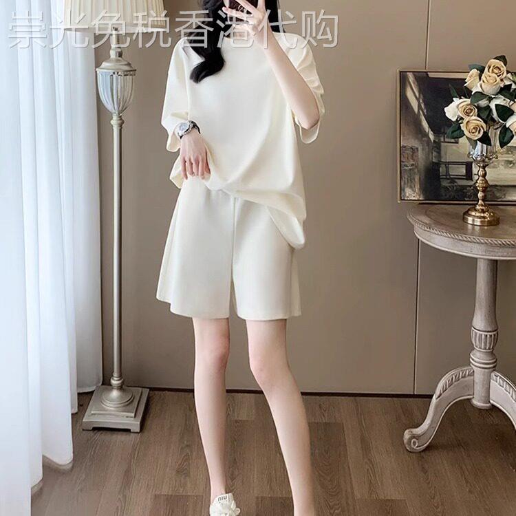 法式高级休闲运动套装女夏宽松洋气减龄慵懒风短袖高腰短裤两件套