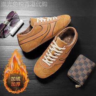 保暖加绒丨棕色德训鞋4cm内增高2025新款女秋季得迅dvn复古休闲鞋
