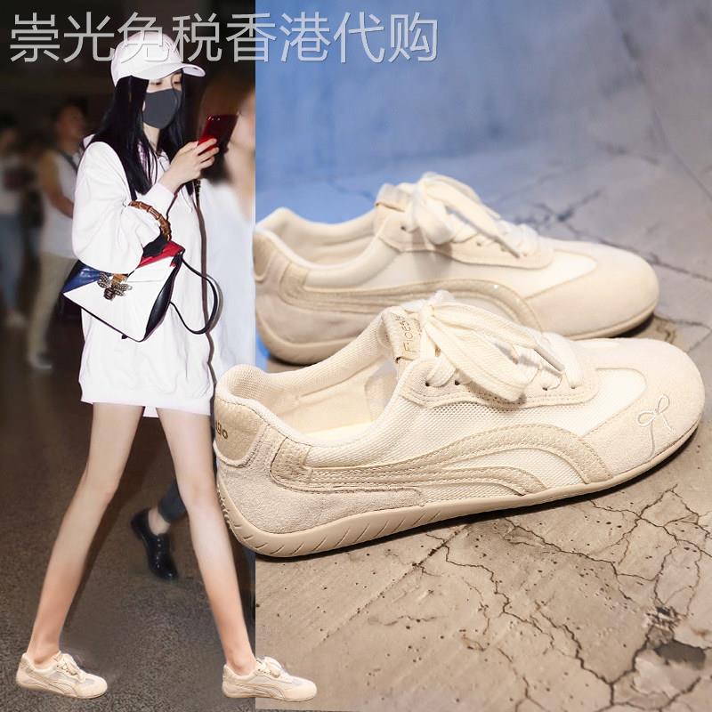 香港真皮软厚底芭蕾阿甘德训鞋女夏季2026新款魔术贴玛丽珍小白鞋