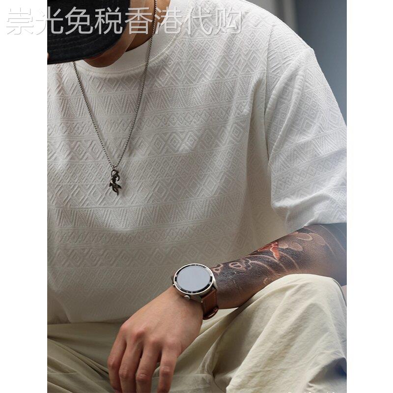 暗纹提花短袖T恤男士2026夏季新款民族肌理感美式圆领休闲上衣服