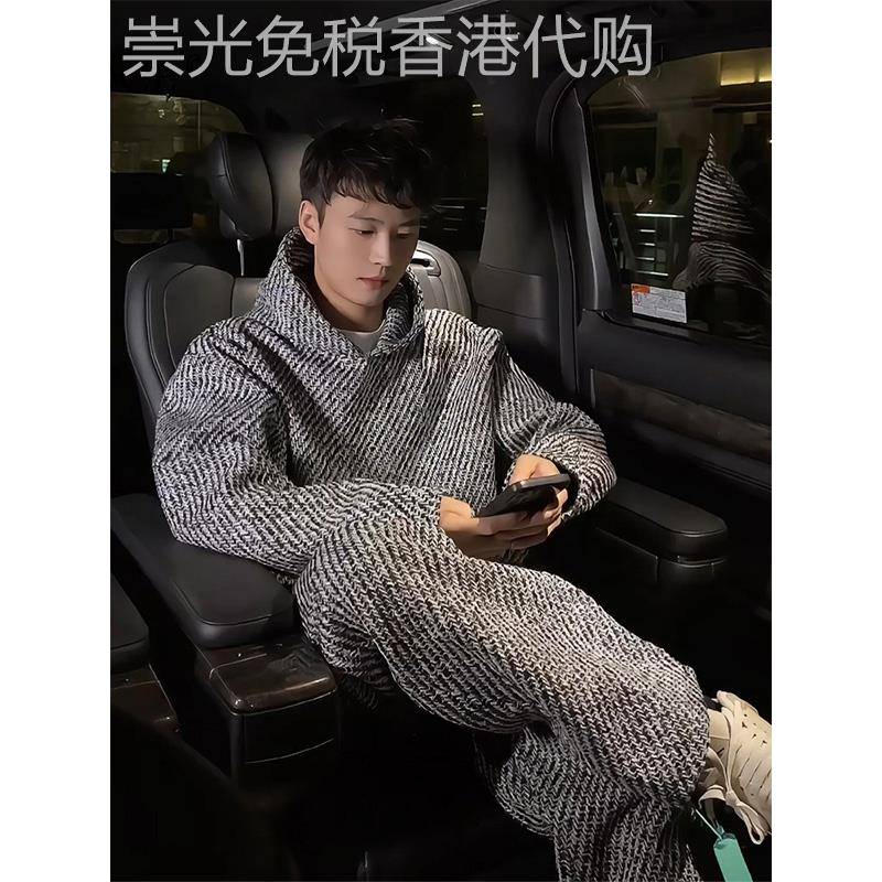 it neith BIAS潮牌千鸟格连帽卫衣套装男慵懒风痞帅休闲裤两件套