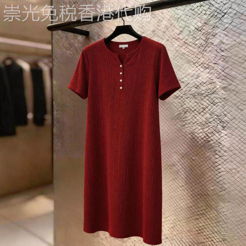 高端时尚红色短袖洋装女2026夏季新款欧货高贵洋派显瘦中长裙潮