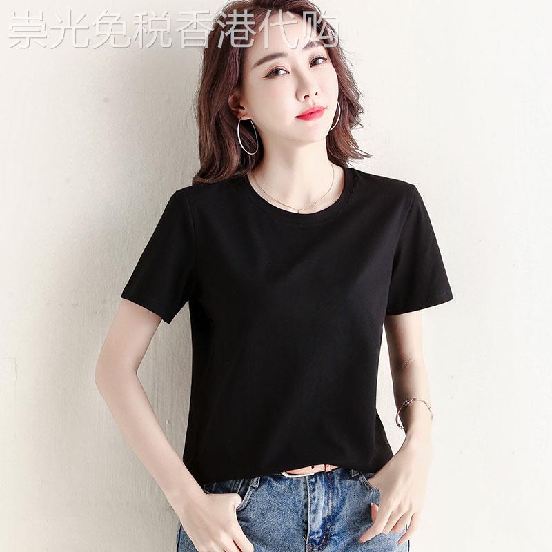 黑色宽松纯棉短袖t恤女夏季2026年新款时尚百搭圆领小衫纯色上衣