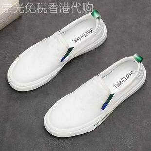 乐福鞋男士2025新款潮男一脚蹬懒人帆布鞋韩版潮流休闲百搭小白鞋