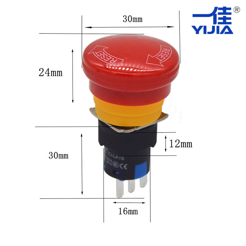 正品大头急停按钮la16-11zs/a三脚自锁蘑菇头紧急开关16mm