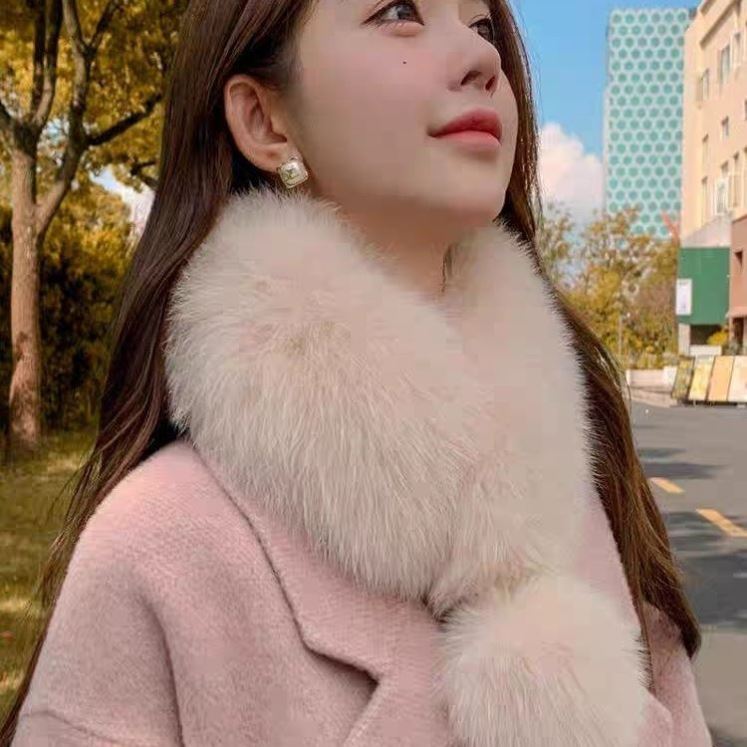 韩版狐狸毛围巾仿真獭兔毛时尚保暖冬季毛球皮草围脖仿真狐狸毛