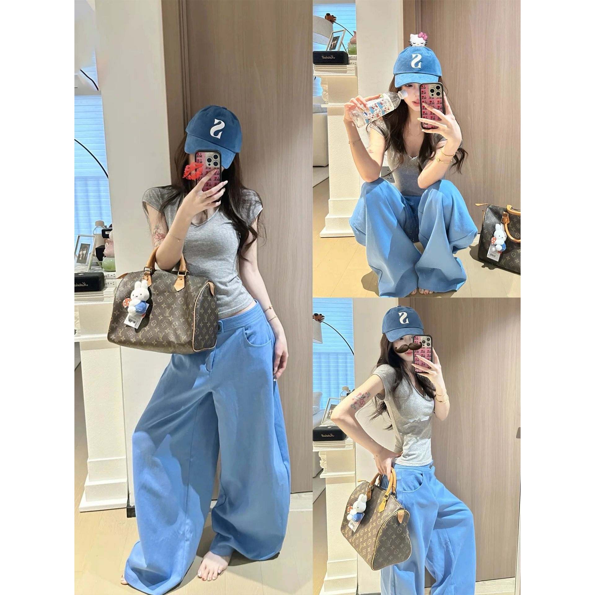 纯棉复合牛奶丝慵懒风松弛感弯刀阔腿裤女秋季设计感百搭休闲卫裤