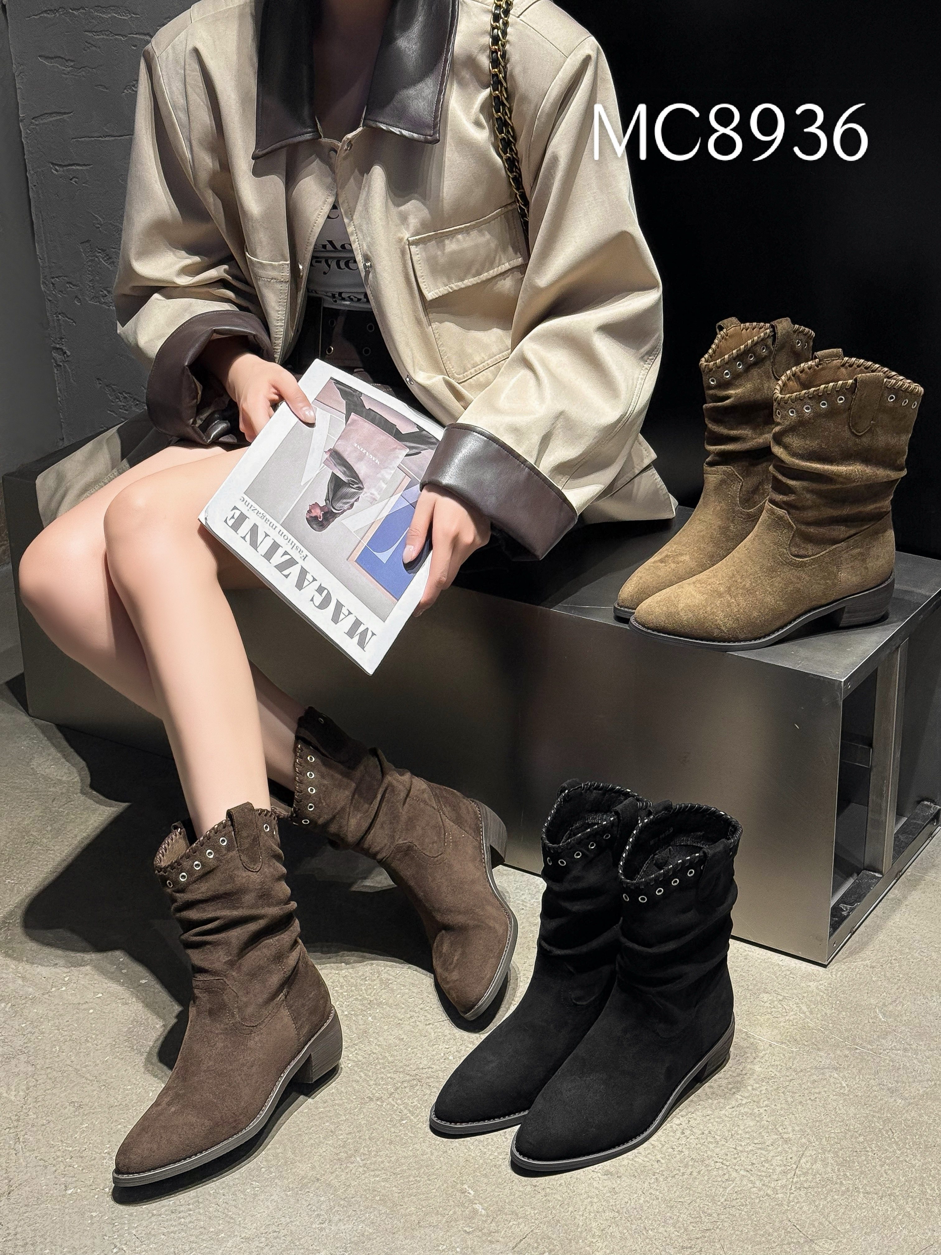 2025冬新款尖头铆钉粗跟西部短靴女英伦风马丁靴加绒瘦瘦靴女靴子,女鞋,西部靴,淘宝优惠券,粉丝福利购,淘宝优惠卷