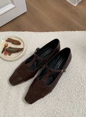 2026新款法式方头浅口低跟单鞋小香风舒适百搭一字扣带玛丽珍女鞋