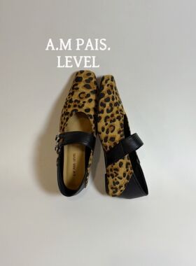 2026春新款法式复古一字带豹纹百搭方头浅口黑色增高玛丽珍单鞋女