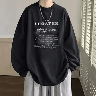 重磅圆领宽松男生打底衫 新疆棉 内搭春秋季 纯棉T恤男士 上衣服 长袖