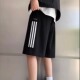 夏季 男款 灰色休闲五分裤 潮流三条杠中裤 子 美式 男生裤 条纹运动短裤