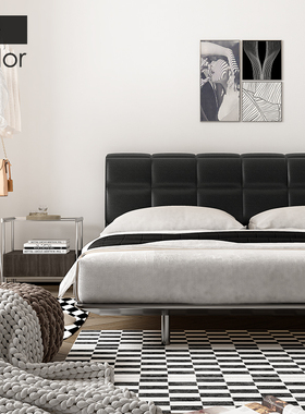 artcolor/轻奢包豪斯主卧床不锈钢黑色真皮悬浮床极简双人床婚床