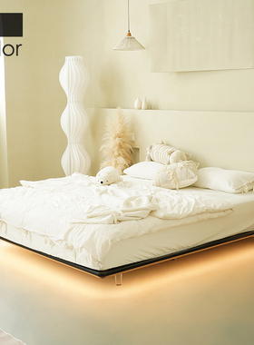 artcolor/侘寂风白蜡木无床头悬浮床主卧意式极简实木床无靠背床