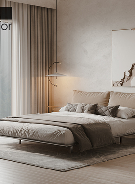 artcolor/侘寂风无床头复古灯芯绒悬浮床可拆洗设计师软包布艺床