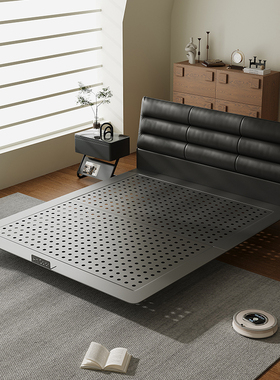 Art Color中古风黑色软包悬浮床主卧1米8床双人床0胶水不锈钢床