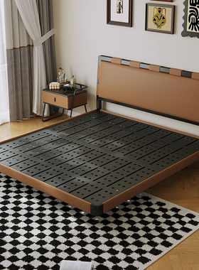 Art Color意式轻奢亚麻灰色可调节真皮床头复古风主卧室双人床