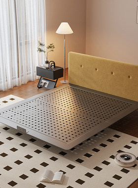 Art Color中古风碳素钢床架黄色棉麻布艺床小户型床主卧1.8双人床