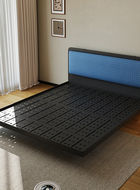 中古风复古齐边软包悬浮床小户型床主卧高端大气超薄靠背