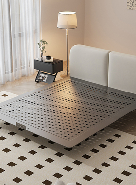 Art Color羊羔绒布艺悬浮床小户型金属框架双人床主卧婚床诧寂风