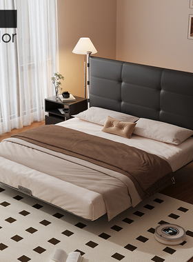 Art Color梧桐真皮床法式复古黑色主卧头层牛皮意式极简实木1米8