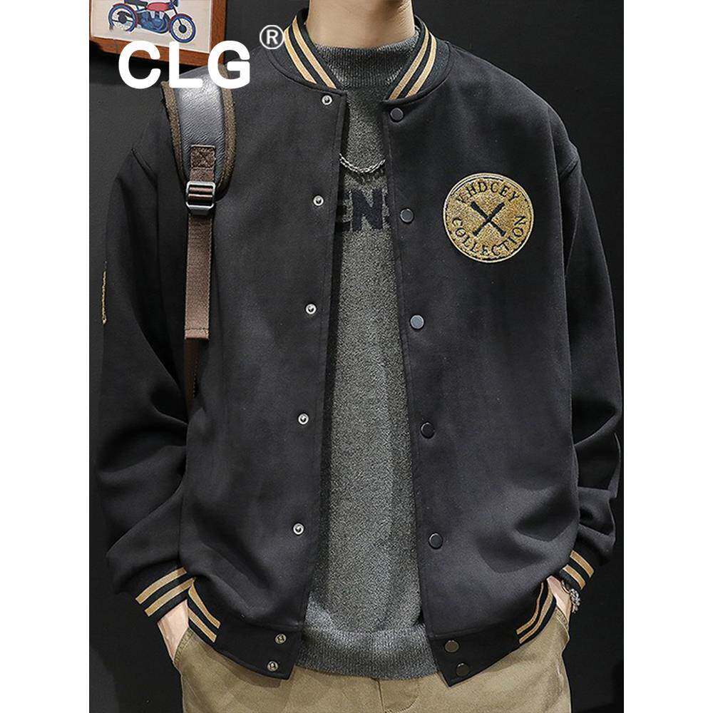 香港时尚品牌棒球制服夹克男士秋冬加厚美式覆古休闲夹克大码百搭