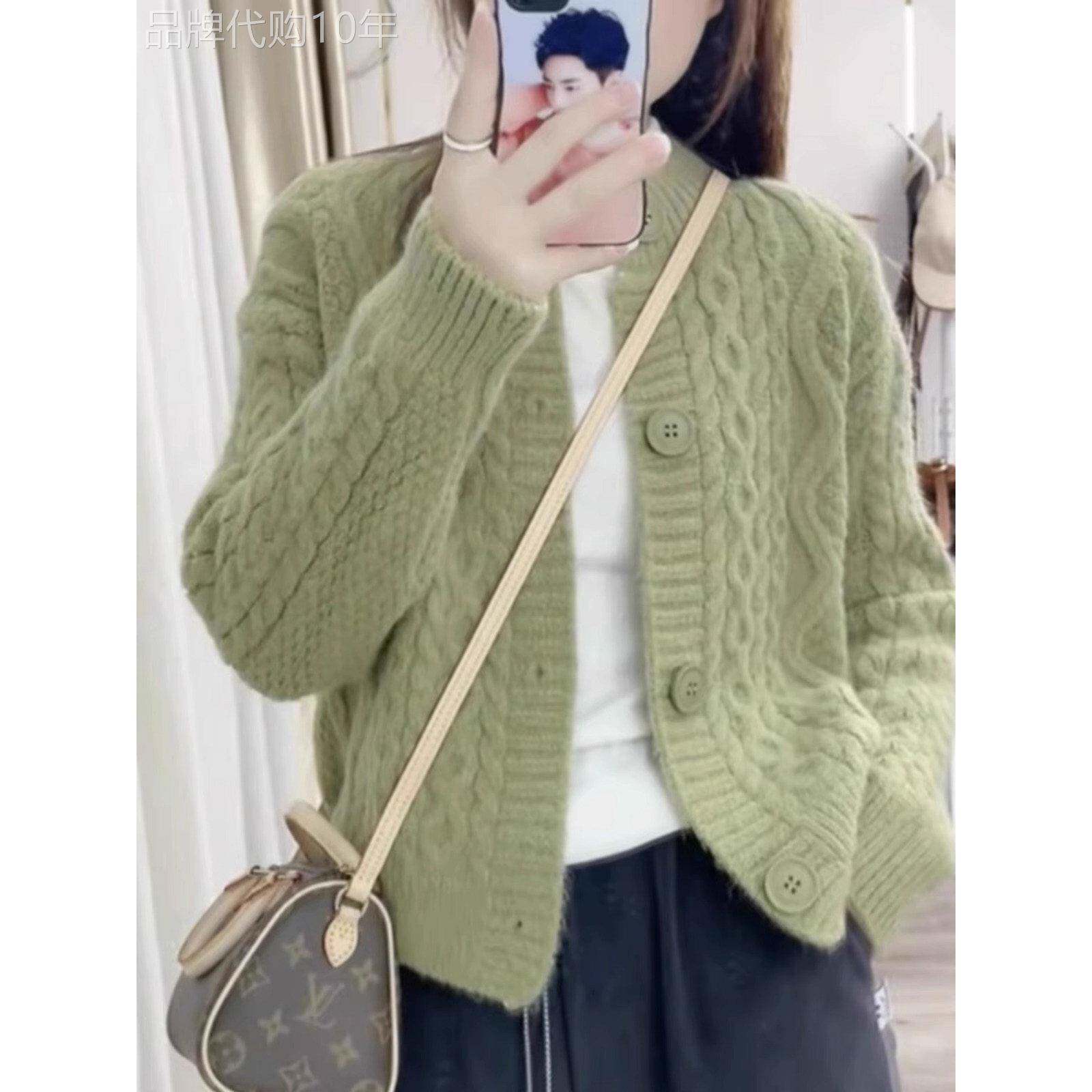 麻花毛衣外套女春秋2025新款宽松外穿慵懒风短款针织开衫洋气上衣