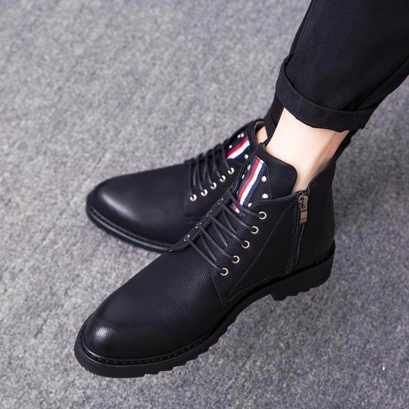 轻奢马丁靴英伦风尖头高筒皮鞋秋冬新款韩版休闲百搭潮流男士短靴