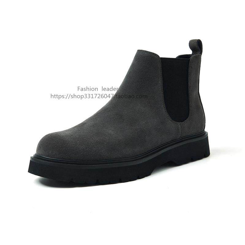 香港潮牌新款切尔西男靴厚底轻便套筒马丁靴男反绒皮百搭高帮男鞋