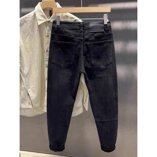 香港潮牌高端时尚黑色牛仔裤男秋季新款潮流百搭锥形小脚休闲长裤