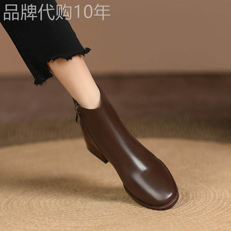 休闲百搭真皮切尔西靴女中跟2026秋冬粗跟马丁靴加绒烟筒短靴子女