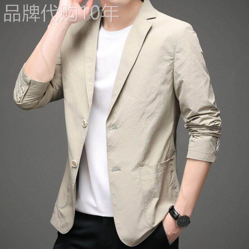 轻奢新款商务休闲西服男纯色西装春秋季薄款修身时尚中年男装外套