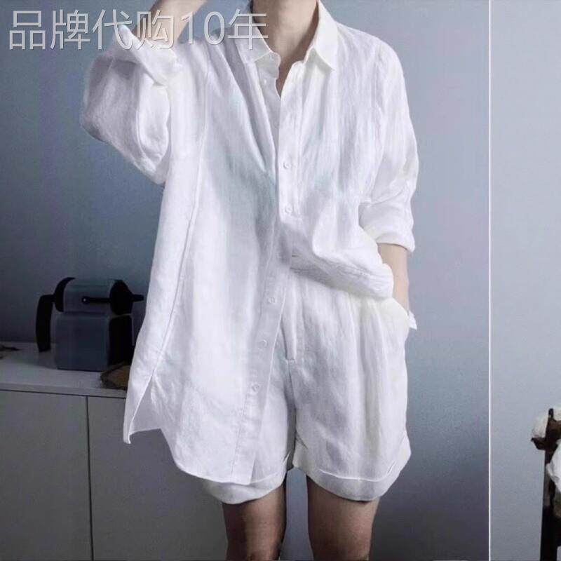 休闲套装女夏季薄款2025新款时尚减龄棉麻防晒衬衫阔腿短裤两件套