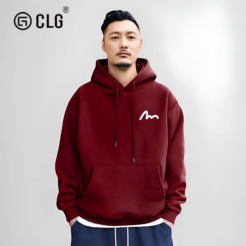 香港CLG潮牌秋冬连帽卫衣日系纯棉男酒红色本命年简约小M印花外套,男装,卫衣,淘宝优惠券,粉丝福利购,淘宝优惠卷