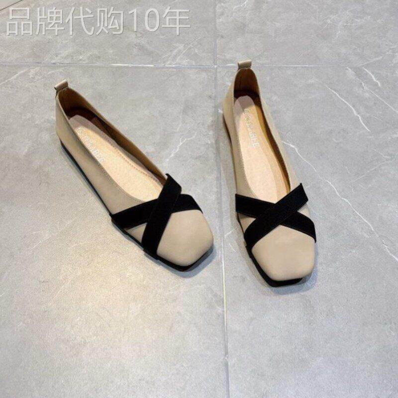 真皮平底豆豆鞋女2026春季新款复古方头奶奶鞋软底百搭单鞋小皮鞋
