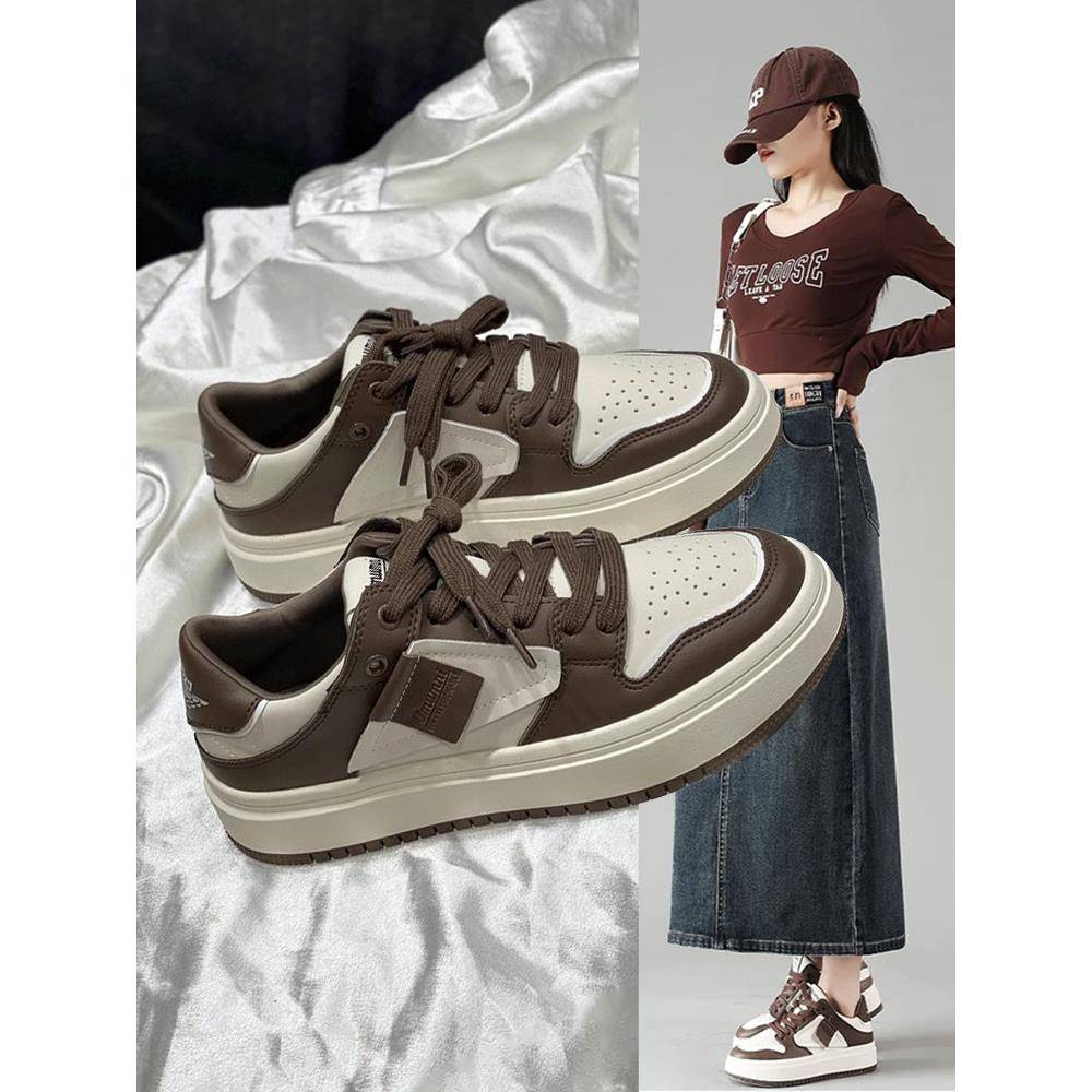 香港真皮小白鞋女2025春秋新款百搭韩版厚底松糕软底运动休闲板鞋