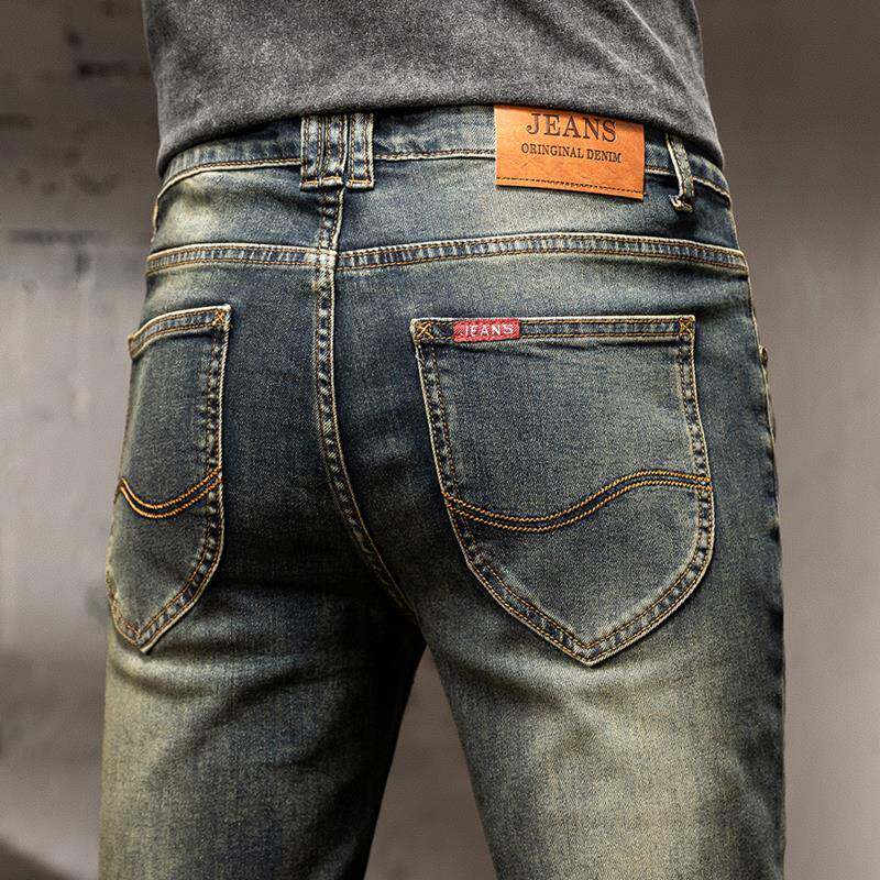 高端复古牛仔裤男士潮牌2025秋冬新款弹力修身直筒百搭休闲长裤子