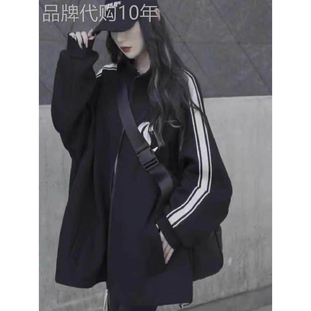 立领风衣女子春秋季欧洲高端印花中长运动衫开衫宽松休闲棒球制服