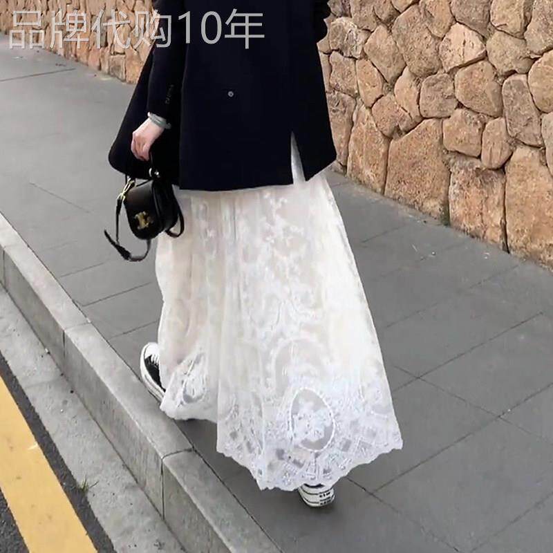 白色蕾丝半身裙女2026夏季新款高腰显瘦松紧腰宽松气质百搭长裙
