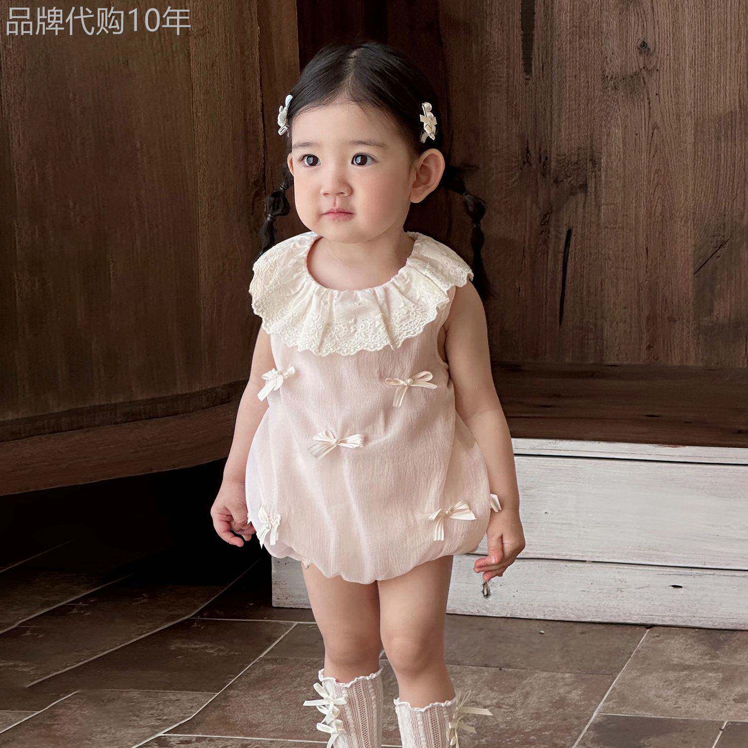 法国BADNUT婴儿夏季薄款衣服连身衣小公主哈衣女宝甜美爬服包屁衣