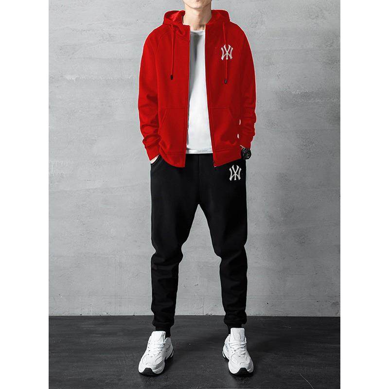 男士秋冬季开衫休闲套装跑步卫衣运动服连帽宽松潮流纯棉卫裤男潮