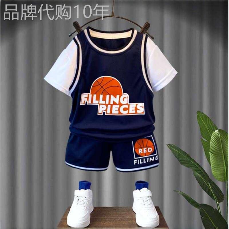 韩国洋派男童夏季篮球服套装2026新款男孩假两件短袖训练服球衣酷