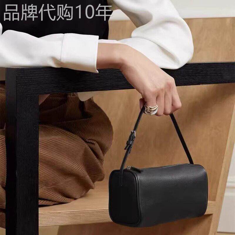 法国ZAMP秋季新款女欧美时尚百搭荔枝纹平纹圆桶小方包手提枕头包