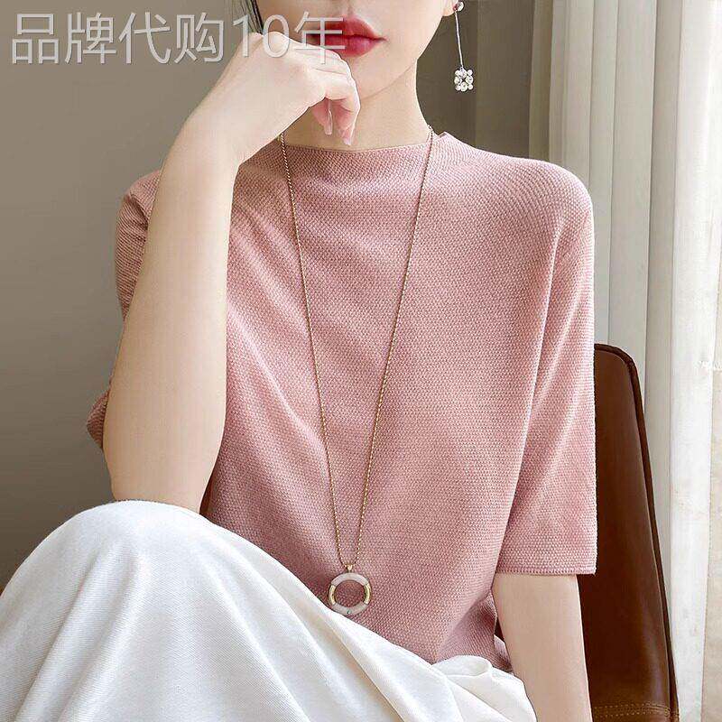 夏季五分袖套头短T恤女装修身洋气纯色上衣通勤休闲穿搭