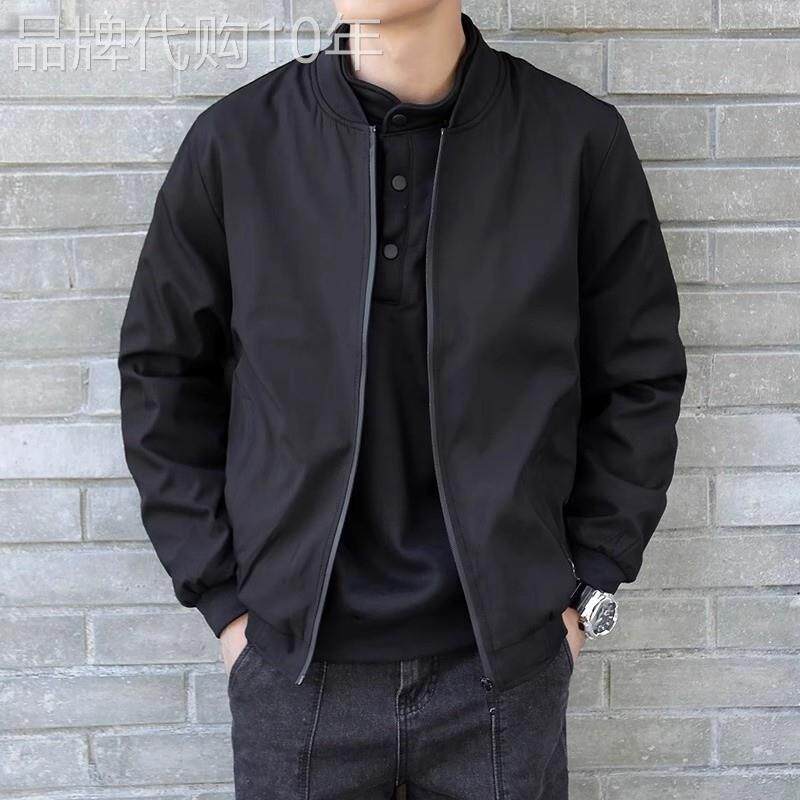 MK棒球领外套男春秋款潮流简约黑色宽松高端休闲夹克男士上衣服