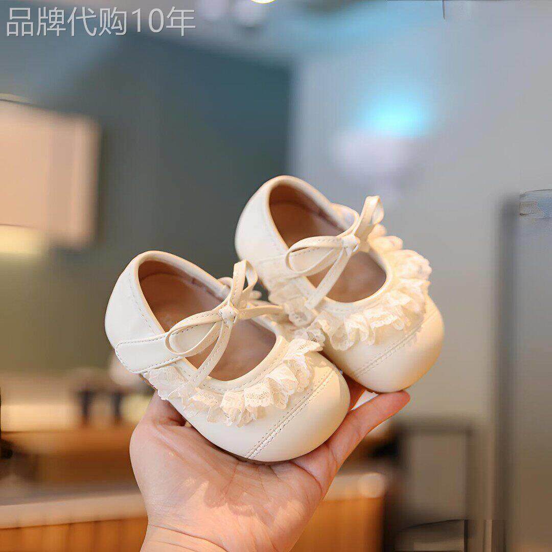 英国DHWA女宝宝皮鞋甜美风女童蕾丝蝴蝶结玛丽珍学步鞋软底公主鞋