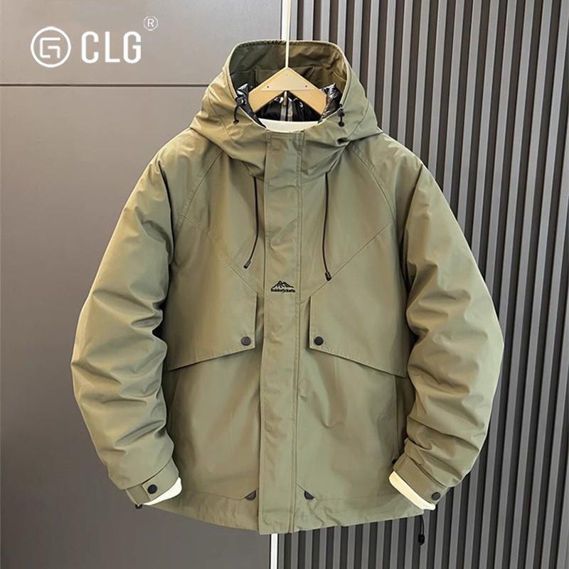 香港CLG潮牌休闲宽松连帽夹克秋冬季三合一可拆卸羽绒服工装外套