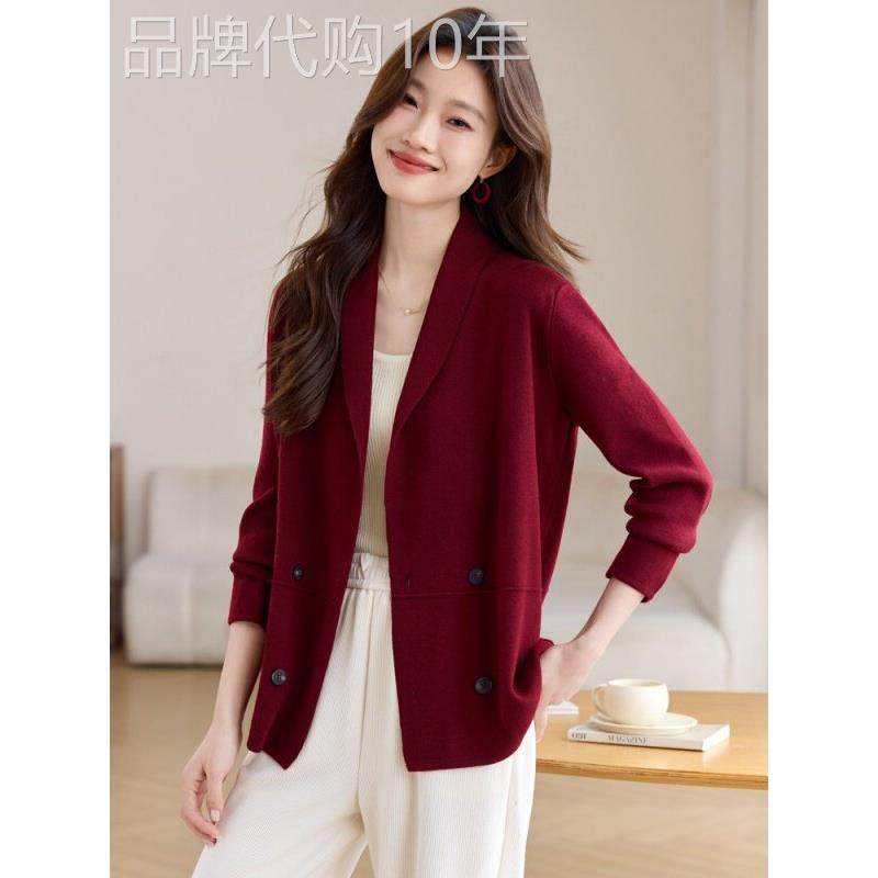 休闲西装外套女春秋薄2025新款时尚通勤西服上衣宽松显瘦针织开衫