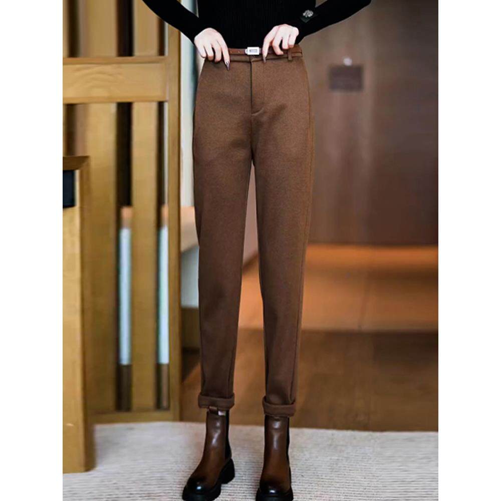 加绒毛呢哈伦小西裤女秋冬2025年新款高腰显瘦萝卜女裤休闲烟管裤